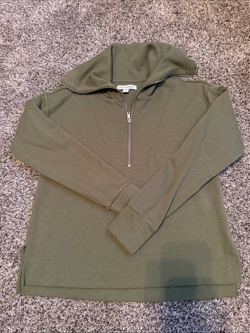 Women's Olive Half-Zip Hooded Pullover Sweatshirt